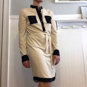 Tory Burch shirt dress in cream with Navy trim